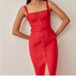 Reformation Anina Red Linen Dress